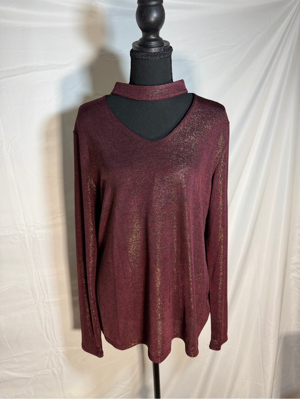 Ruff Hewn Metallic Burgundy Long-Sleeve Top